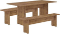 Manhattan Comfort Nomad 3 Piece Dining Set for 6 with Modern Kitchen Table and 2 Benches, Farmhouse Furniture with Rustic Wood Grain Finish, Pedestal Base, Easy Assembly, Dining Set, Nature