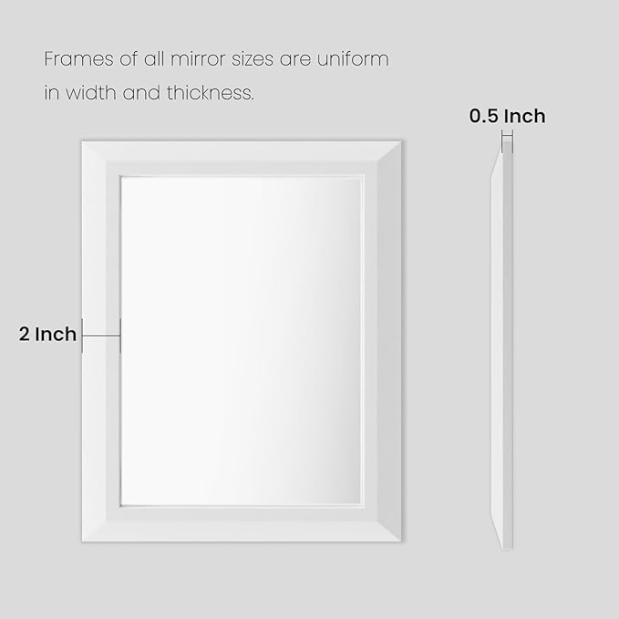 Amorho Bathroom Mirror, 50X30 Inch White Thick Metal Framed Wall Mirrors for Over 2 Sinks, Bedroom, Living Room, Entryway, Large Rectangle Wall-Mounted Mirrors.