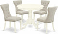 East West Furniture ANGA5-LWH-35 5 Piece Dining Table Set for 4 Includes a Round Kitchen Table with Pedestal and 4 Doeskin Linen Fabric Upholstered Parson Chairs, 36x36 Inch, Linen White