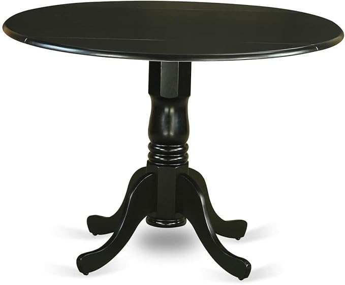 East West Furniture DLAB3-BLK-61 3 Piece Kitchen Table & Chairs Set Contains a Round Dining Room Table with Dropleaf and 2 Baked Bean Faux Leather Upholstered Chairs, 42x42 Inch, Black
