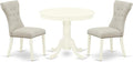 East West Furniture ANGA3-LWH-35 3 Piece Dining Room Furniture Set Contains a Round Dining Table with Pedestal and 2 Doeskin Linen Fabric Upholstered Chairs, 36x36 Inch, Linen White