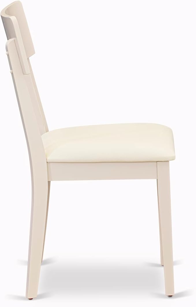 East West Furniture HLAD5-LWH-LC 5 Piece Dinette Set for 4 Includes a Round Dining Table with Pedestal and 4 Faux Leather Dining Room Chairs, 42x42 Inch, Linen White