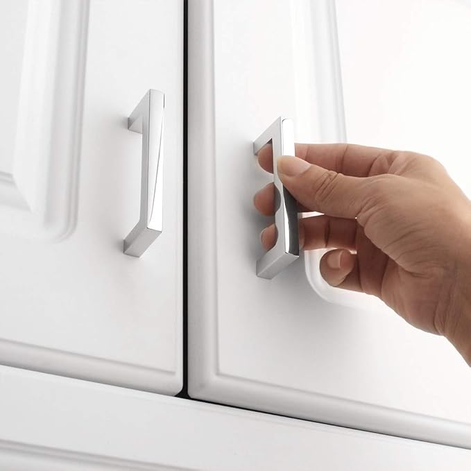 KOOFIZO 20-Pack Solid Square Bar Cabinet Handle - Chrome Furniture Pull, 3 Inch/76mm Screwhole Distance for Kitchen Cupboard Door, Bedroom Dresser Drawer, Bathroom Wardrobe Hardware