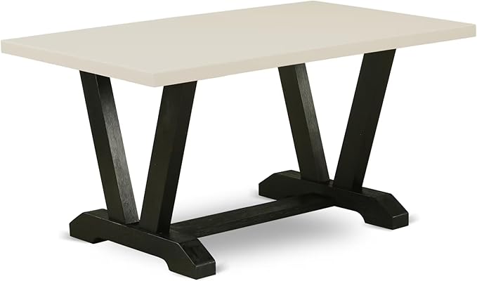 East West Furniture V626DR124-7 7 Piece Dining Set Consist of a Rectangle Dining Room Table with V-Legs and 6 Black Color Linen Fabric Upholstered Chairs, 36x60 Inch, Multi-Color
