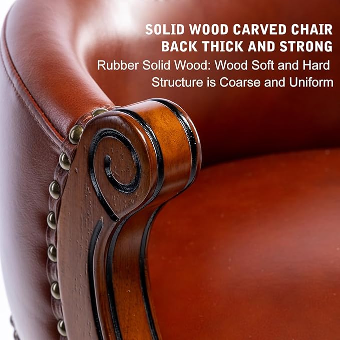 Cow top Leather Wooden Bar Stools, 29.5" Bar Height Bar Chair with Back, 180 Degrees Swivel Barstools Chair for Home Kitchen Counter,Dining Room, Restaurant,Study and Pub,2pcs(Brown)