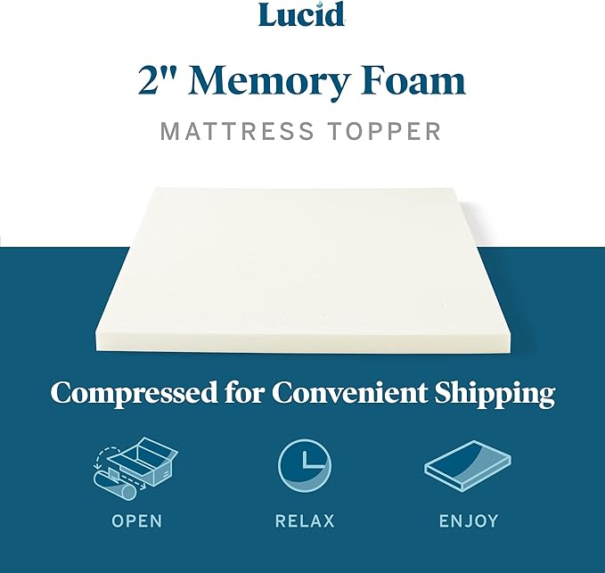 LUCID 2 Inch Traditional Foam Mattress Topper - Hypoallergenic - Ventilated - Conforming Support – TwinXL