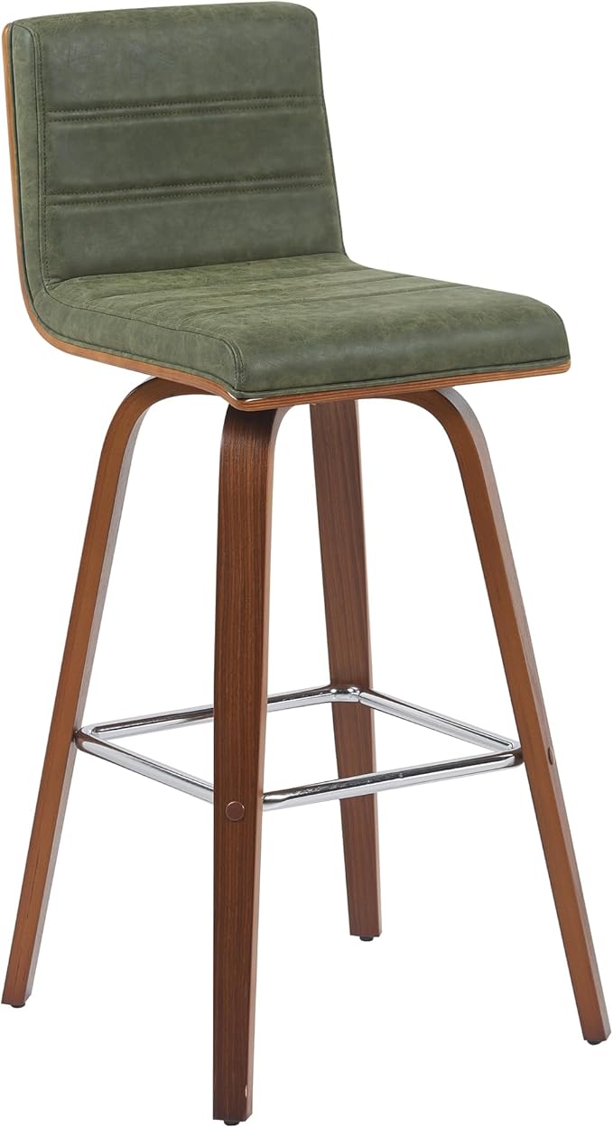 Vienna Modern Swivel Bar Height Stool with Vintage Green Upholstered Seat and Walnut Finished Wood Frame Set of 4
