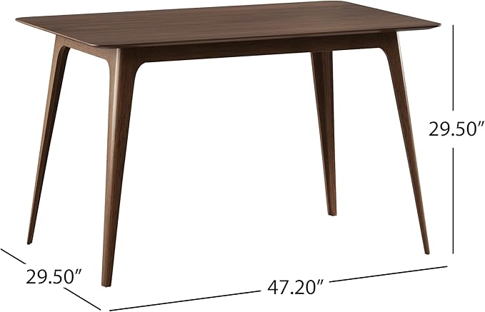 Mid-Century Modern Solid Wood Dining Table with Tapered Lesg for 4 People, 47.2inch, Kitchen or Living Room Furniture, Walnut