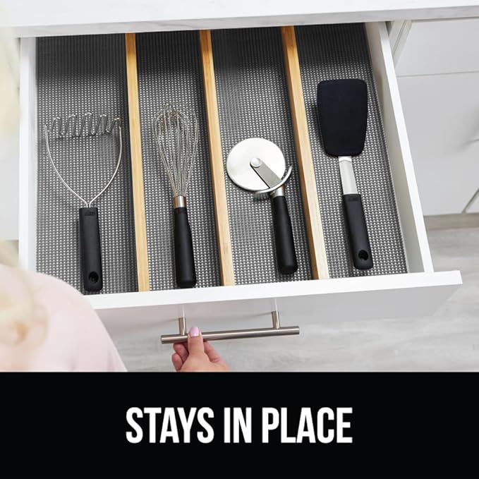 GORILLA GRIP powerGRIP Drawer Shelf and Cabinet Liner, Thick Strong Hold, Non-Adhesive Liners Protect Kitchen Cabinets and Cupboard, Bathroom Drawers, Easy Install, Breathable Mat, 17.5" x10', Gray