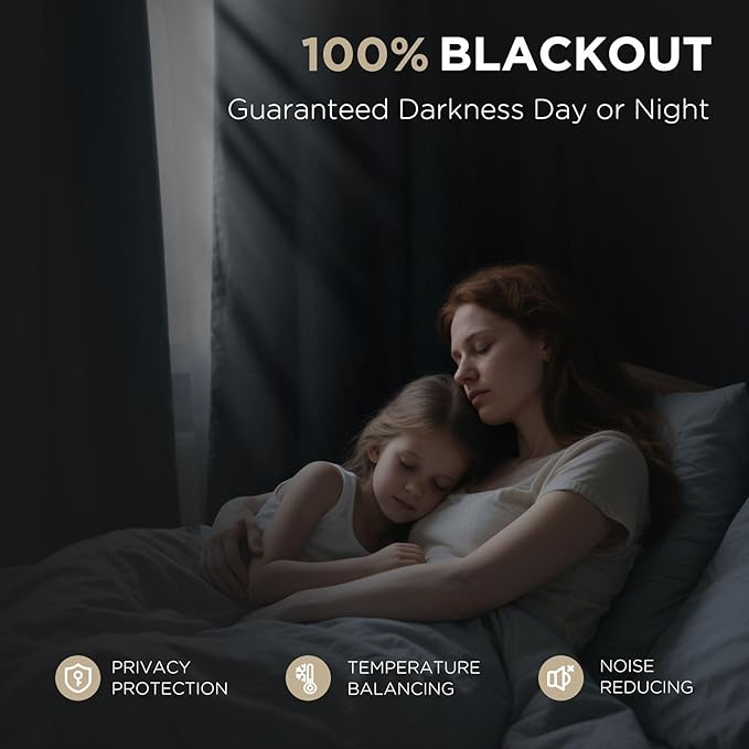 Joydeco 100% Blackout Curtains for Bedroom - Natural Linen Curtains 42" W x 108" L Long, Thermal Insulated 2 Panels Light Grey. Room Darkening Light Blocking Drapes for Living Room