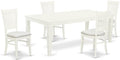 East West Furniture LGVA5-LWH-C 5 Piece Dining Set Includes a Rectangle Dining Room Table with Butterfly Leaf and 4 Linen Fabric Upholstered Kitchen Chairs, 42x84 Inch, Linen White