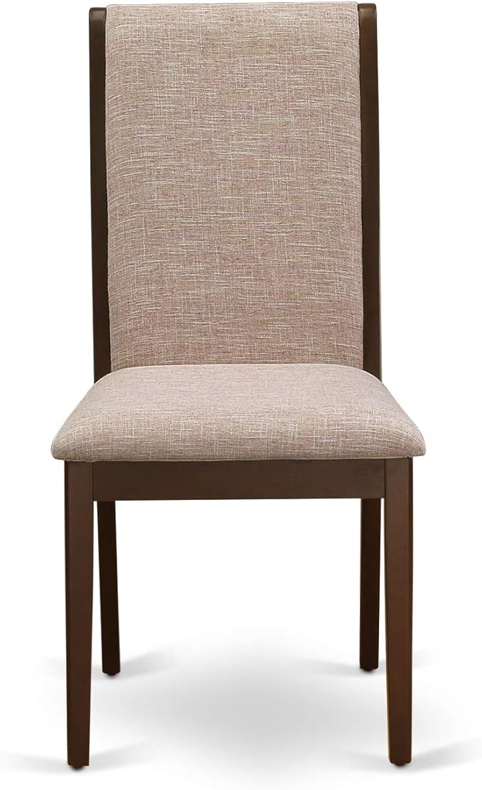 East West Furniture MZLA5-MAH-04 5 Piece Dining Room Furniture Set Includes a Rectangle Dining Table with Dropleaf and 4 Light Tan Linen Fabric Upholstered Chairs, 36x54 Inch, Mahogany