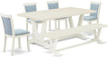 East West Furniture V027MZ015-6 6 Piece Dining Table Set Contains a Rectangle Dining Room Table and 4 Baby Blue Linen Fabric Parson Chairs with a Bench, 40x72 Inch, Multi-Color