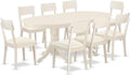 East West Furniture VAAD9-LWH-LC 9 Piece Kitchen Table & Chairs Set Includes an Oval Dining Room Table with Butterfly Leaf and 8 Faux Leather Upholstered Chairs, 40x76 Inch, Linen White