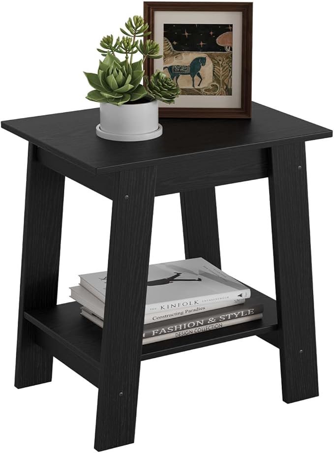 End Table with Double Storage Shelves, Small Space Side Table for Farmhouse Bedroom, Studio Apartment, Entryway， Brown