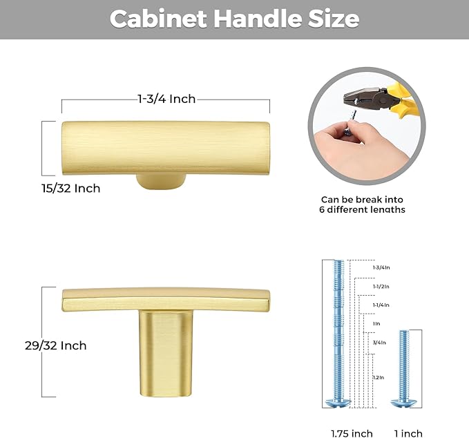 10 Pack Cabinet Handles Single Hole - Curved Cabinet Knobs Brushed Brass Drawer Pulls for Kitchen Cupboard Solid Pulls for Dresser Drawer Arch Closet Hardware
