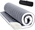 Tiita Japanese Floor Mattress Futon Mattress 4” Thick Folding Roll Up Sleeping Pad with Bag & Strap, Bed Topper Mat for Guest, Lounger and Tavel, Gray,Full Size