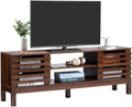 HollyHOME Wood TV Stand for TVs up to 65", Mid Century TV Stand with Storage, Modern Entertainment Center with Fence Door, Accent TV Media Console Table for Living Room, 53"(L), Retro Brown