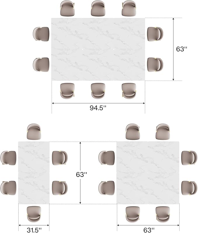 Tribesigns Square Dining Table for 10, 31.5" Modern White Dinner Table with Metal Base, Kitchen Table for Dining Room, Small Space, Apartment, White & Gold