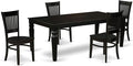 East West Furniture LGVA5-BLK-W 5 Piece Kitchen Table & Chairs Set Includes a Rectangle Dining Room Table with Butterfly Leaf and 4 Solid Wood Seat Chairs, 42x84 Inch, Black