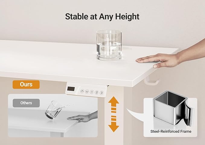 Seang Electric Standing Desk Adjustable Height, 40 x 24 Inch Sit Stand Desk with T-Shaped Frame, 3 Memory Presets & Cable Management for Home Office Computer Workstation, White Frame/White Top