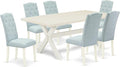 East West Furniture X027CE215-7 7 Piece Dining Room Table Set Consist of a Rectangle Kitchen Table with X-Legs and 6 Baby Blue Linen Fabric Parson Dining Chairs, 40x72 Inch, Multi-Color