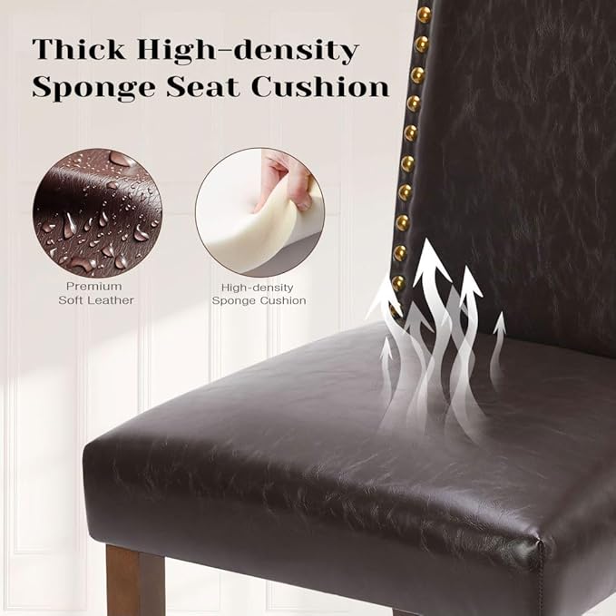 Kitchen Chairs Set of 6 Modern Upholstered Fabric Seat with Nailhead Trim and Ergonomic Lumbar Support for Living Room and Rustic Farmhouse Dining Area, Dark Brown