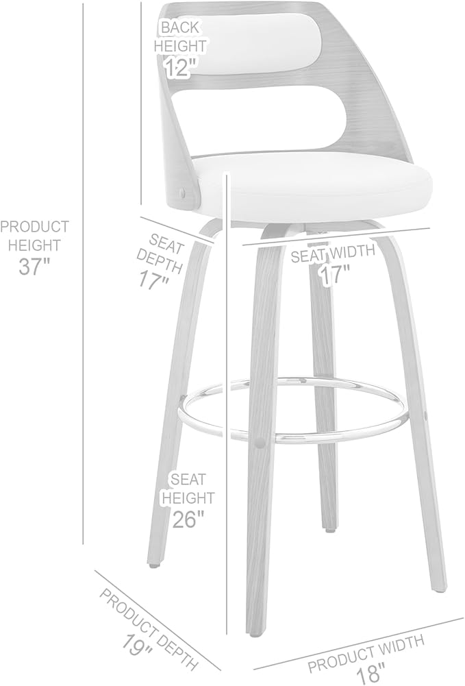 Armen Living Julius Mid Century Modern Swivel Bar Stool for Kitchen Island Counter in Brown Faux Leather and Walnut Wood, 26" Seat Height