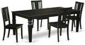 East West Furniture LGDU5-BLK-W 5 Piece Dining Set Includes a Rectangle Dining Table with Butterfly Leaf and 4 Kitchen Chairs, 42x84 Inch, Black