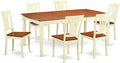East West Furniture DOAV7-WHI-W 7 Piece Dining Set Consist of a Rectangle Dining Room Table with Butterfly Leaf and 6 Kitchen Chairs, 42x78 Inch, Buttermilk & Cherry