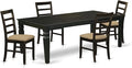 East West Furniture LGPF5-BLK-C 5 Piece Kitchen Table Set Includes a Rectangle Dining Room Table with Butterfly Leaf and 4 Linen Fabric Upholstered Chairs, 42x84 Inch, Black