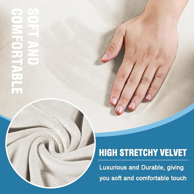 H.VERSAILTEX Sofa Cover 3 Piece T Cushion Sofa Slipcovers Thick Velvet Couch Cover Stretch T Cushion Sofa Covers for 2 Cushion Couch with 2 Individual T Cushion Covers, Porcelain