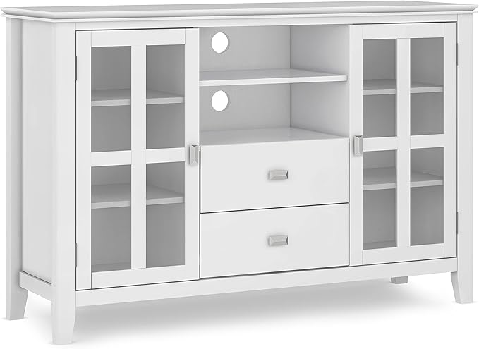 SIMPLIHOME Artisan SOLID WOOD 53 Inch Wide Contemporary TV Media Stand in White for TVs up to 60 Inches, For the Living Room and Entertainment Center