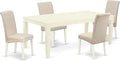 East West Furniture LGBA5-LWH-01 5 Piece Dinette Set Includes a Rectangle Dining Table with Butterfly Leaf and 4 Cream Linen Fabric Parson Dining Room Chairs, 42x84 Inch, Linen White