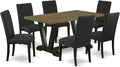 East West Furniture V676DR124-7 7 Piece Dining Room Table Set Consist of a Rectangle Dining Table with V-Legs and 6 Black Color Linen Fabric Upholstered Chairs, 36x60 Inch, Multi-Color