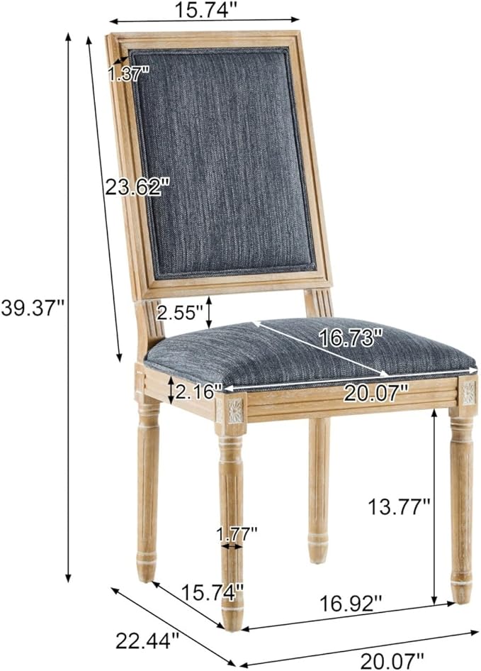 Merax Upholstered Solid Wood Dining Chairs Set of 4, French Country Style Accent Side Seating Furniture for Kitchen, Living Room, Cushioned Back, Blue Gray