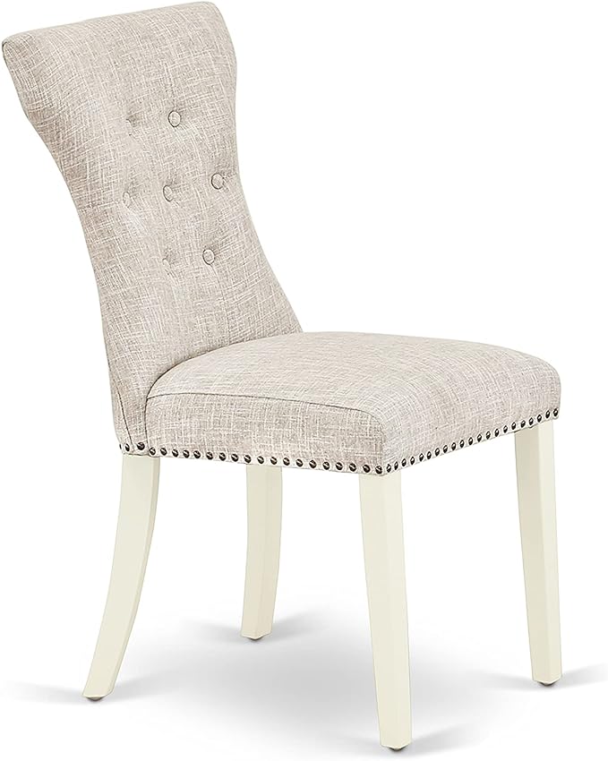 East West Furniture HLGA3-LWH-35 3 Piece Dining Room Table Set Contains a Round Kitchen Table with Pedestal and 2 Doeskin Linen Fabric Parsons Dining Chairs, 42x42 Inch, Linen White