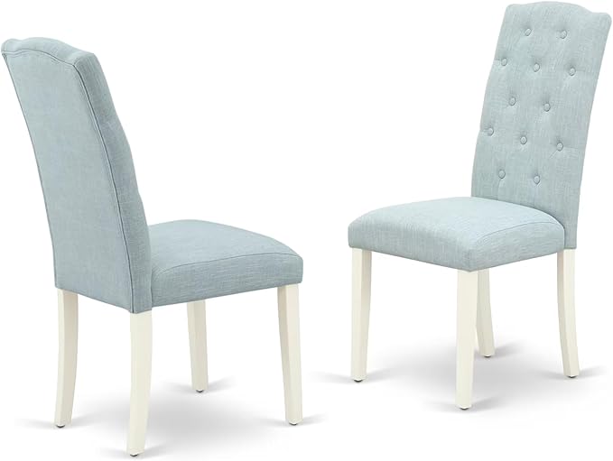 East West Furniture V077CE215-5 5 Piece Modern Dining Table Set Includes a Rectangle Wooden Table with V-Legs and 4 Baby Blue Linen Fabric Upholstered Chairs, 40x72 Inch, Multi-Color
