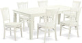 East West Furniture LGGR7-LWH-W 7 Piece Dining Table Set Consist of a Rectangle Dining Room Table with Butterfly Leaf and 6 Wood Seat Chairs, 42x84 Inch, Linen White
