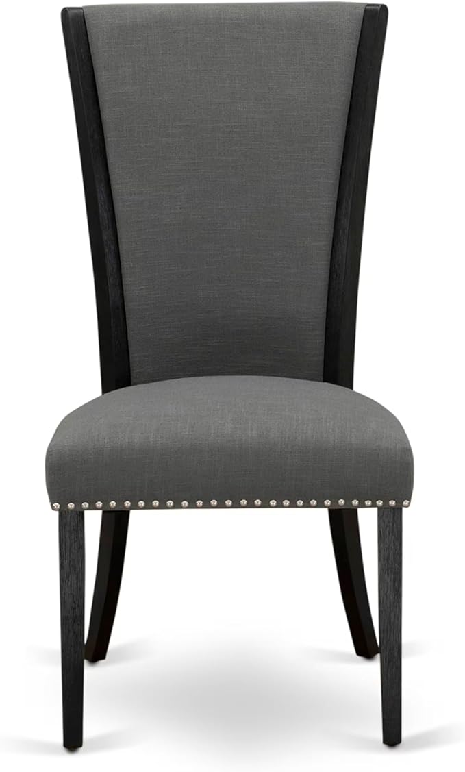 East West Furniture V676VE650-5 5 Piece Dining Set Includes a Rectangle Dining Room Table with V-Legs and 4 Dark Gotham Linen Fabric Parson Chairs, 36x60 Inch, Multi-Color