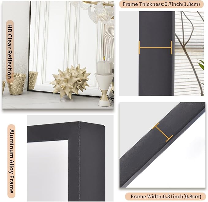 Koonmi Black Mirrors for Wall, 30x55 Inch Bathroom Mirror, Rectangular Wall Mirror for Living Room Bedroom Bathroom, Hangs Horizontally or Vertically