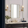 MOON MIRROR Gold Brass Pivot Rounded Rectangle Bathroom Mirror, Brushed Gold Tilt Mirror, Overall 32.33 x 36 in (Mirror 28x 36 in)