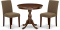 East West Furniture AMAB3-MAH-18 3 Piece Kitchen Table Set for Small Spaces Contains a Round Dining Table with Pedestal and 2 Coffee Linen Fabric Upholstered Chairs, 36x36 Inch, Mahogany