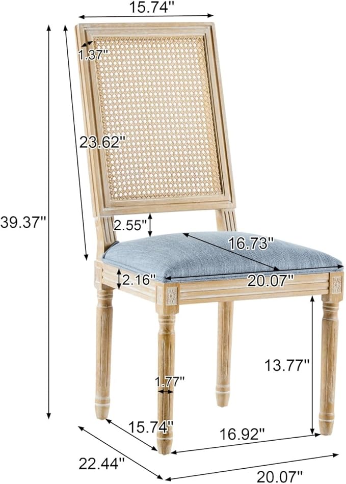 Merax Upholstered Solid Wood Dining Chairs Set of 4, French Country Style Accent Side Seating Furniture for Kitchen, Living Room, Wicker Back, Slate Blue