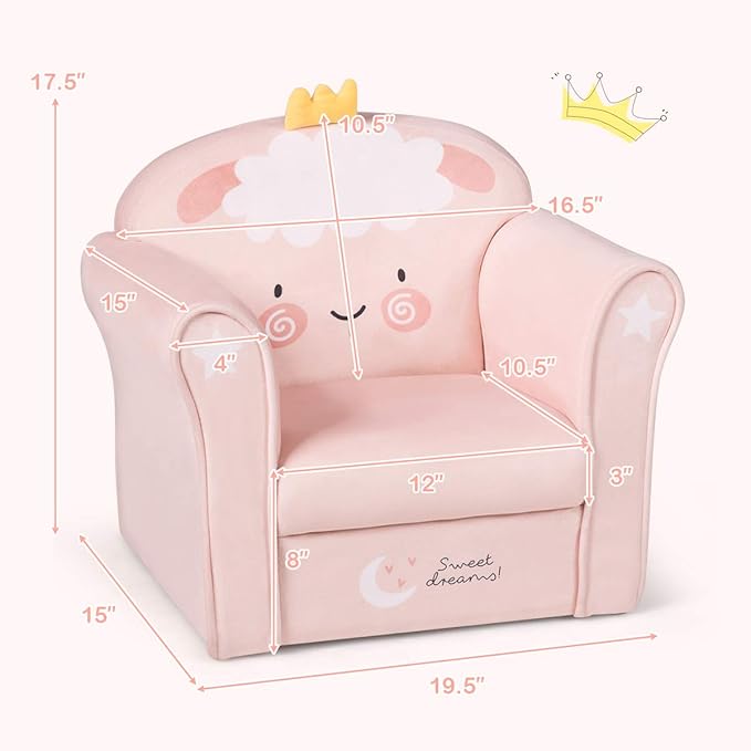 Costzon Kids Couch, Children's Sofa Armrest Chair with Pattern, Toddler Furniture w/Sturdy Wood Construction, Preschool, Lightweight Kids Couch Sofa Chair for Aged 1-5 Boys & Girls Gifts, Lamb