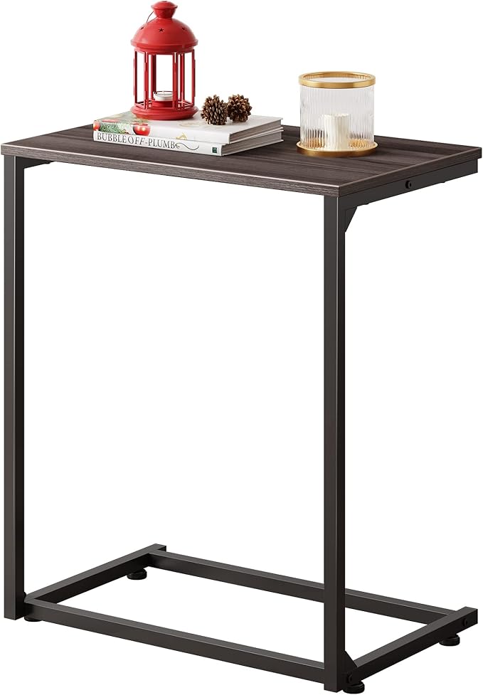 WLIVE C Shaped End Table, Small Couch Side Table for Coffee & Snack, Sofa Table That Slide Under for Living Room, Bedroom, 14.6 x 22.8 x 26.3 Inches, Grey