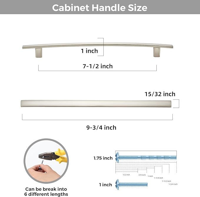 10 Pack Cabinet Handles 7.5" Hole Center - Curved Cabinet Pulls Brushed Nickel Drawer Pulls for Kitchen Cupboard Solid Hardware for Dresser Drawer Arch Hardware
