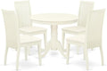 East West Furniture ANIP5-LWH-C 5 Piece Kitchen Table & Chairs Set Includes a Round Dining Room Table with Pedestal and 4 Linen Fabric Upholstered Chairs, 36x36 Inch, Linen White