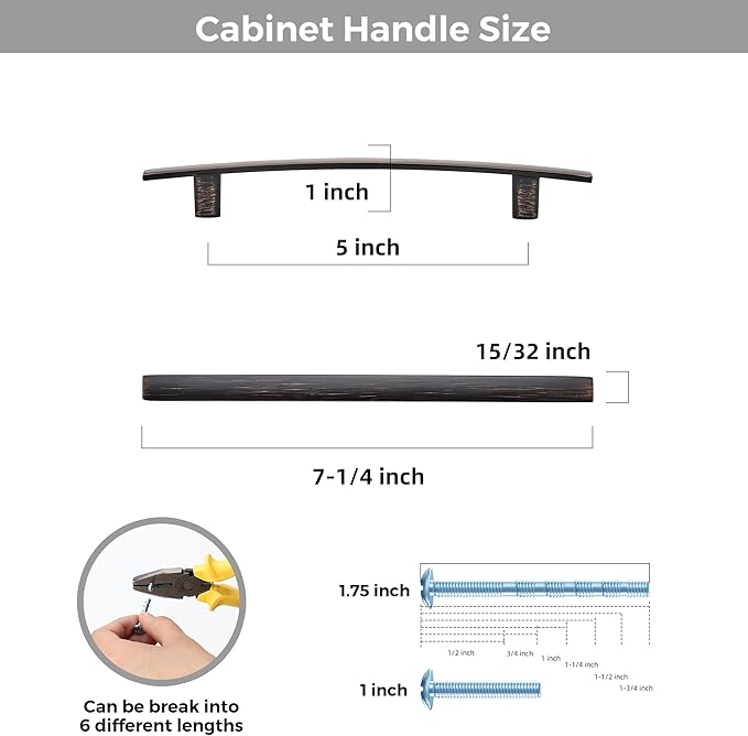 10 Pack Cabinet Handles 5" Hole Center - Curved Cabinet Pulls Oil Rubbed Bronze Drawer Pulls for Kitchen Cupboard Solid Hardware for Dresser Drawer Arch Hardware