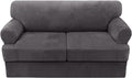 H.VERSAILTEX Sofa Cover 3 Piece T Cushion Loveseat Slipcovers Thick Velvet Couch Cover Stretch T Cushion Sofa Covers for 2 Cushion Couch with 2 Individual T Cushion Covers Washable, Grey